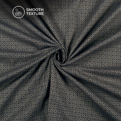 Navy Blue And Beige Checks Handloom Cotton Fabric