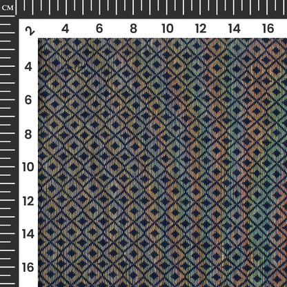Navy Blue And Beige Checks Handloom Cotton Fabric