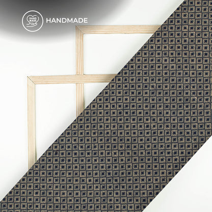 Navy Blue And Beige Checks Handloom Cotton Fabric