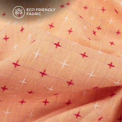 Peach Geometric Handloom Cotton Fabric