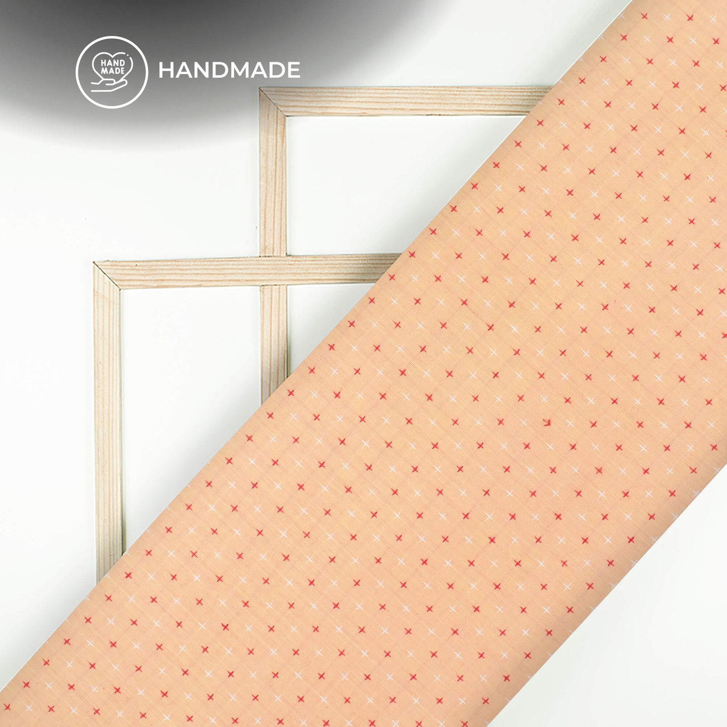 Peach Geometric Handloom Cotton Fabric