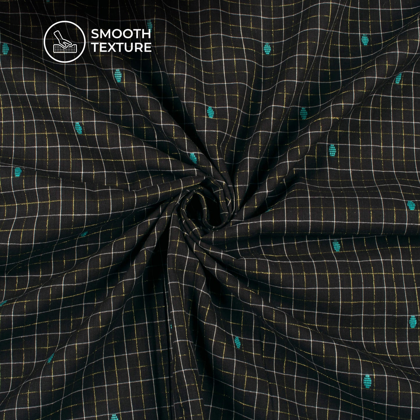 Black Checked Booti Dobby Handloom Cotton Fabric