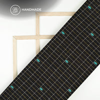 Black Checked Booti Dobby Handloom Cotton Fabric