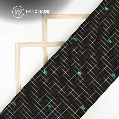 Black Checked Booti Dobby Handloom Cotton Fabric