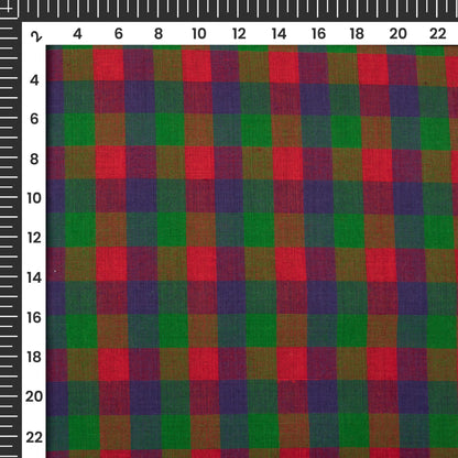 Trendy Red And Blue Checked Handloom Cotton Fabric