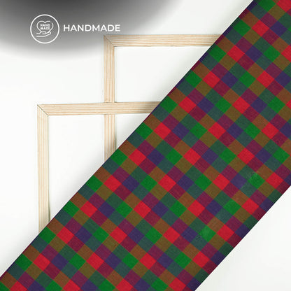 Trendy Red And Blue Checked Handloom Cotton Fabric
