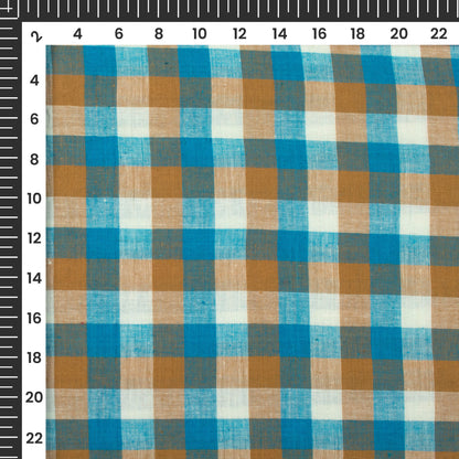 Trendy White And Blue Checked Handloom Cotton Fabric