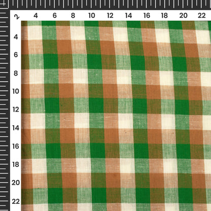 Trendy White And Green Checked Handloom Cotton Fabric