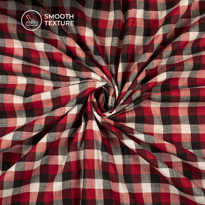 Trendy White And Red Checked Handloom Cotton Fabric