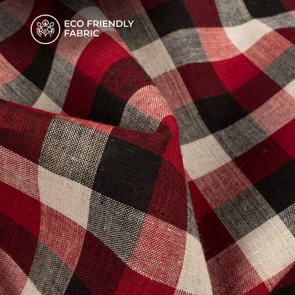 Trendy White And Red Checked Handloom Cotton Fabric