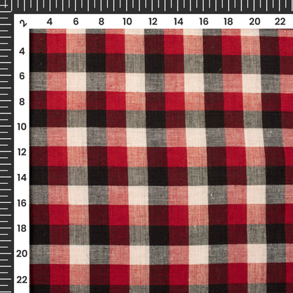 Trendy White And Red Checked Handloom Cotton Fabric