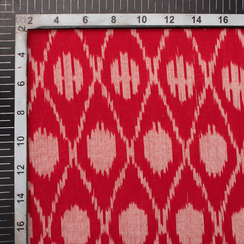 Red And Light Grey Chevron Pattern Pre-Washed Mercerised Ikat Cotton Fabric - Fabcurate