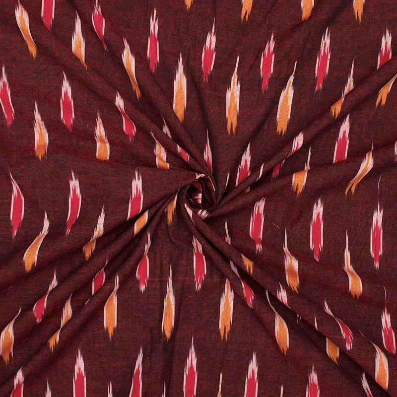 Maroon And Red Abstract Pattern Pre-Washed Ikat Cotton Fabric - Fabcurate