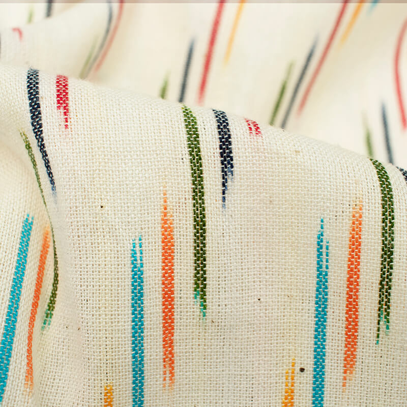 White And Multi-Color Stripes Pattern Pre-Washed Ikat Cotton Fabric - Fabcurate