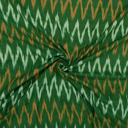 Green And Yellow Chevron Pattern Pre-Washed Ikat Cotton Fabric - Fabcurate