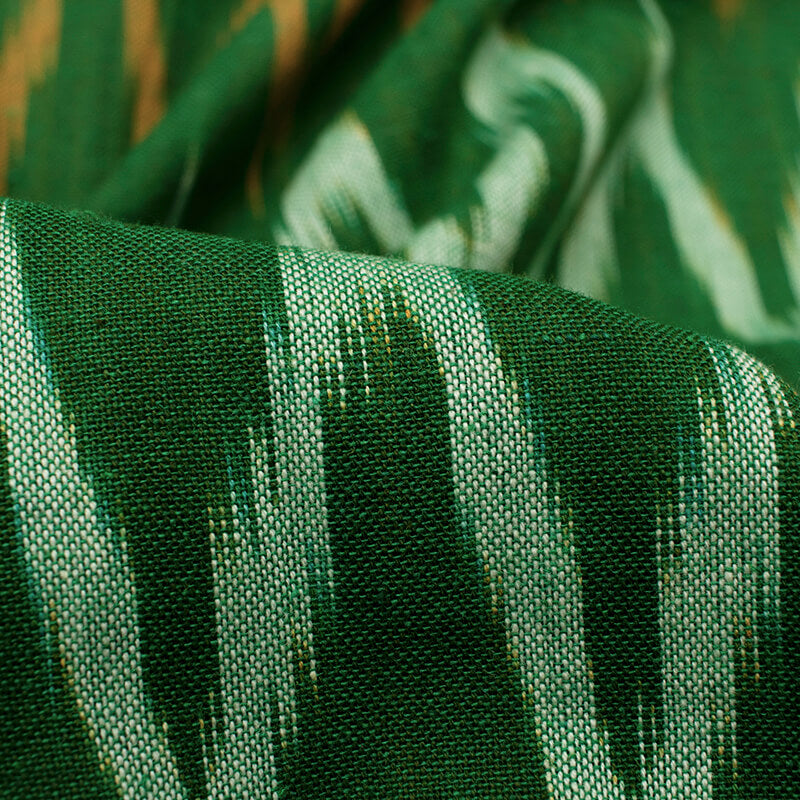 Green And Yellow Chevron Pattern Pre-Washed Ikat Cotton Fabric - Fabcurate