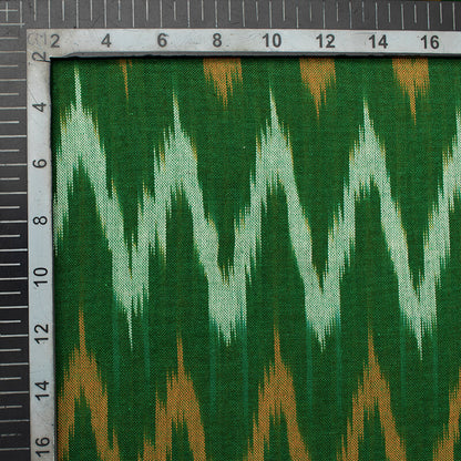 Green And Yellow Chevron Pattern Pre-Washed Ikat Cotton Fabric - Fabcurate