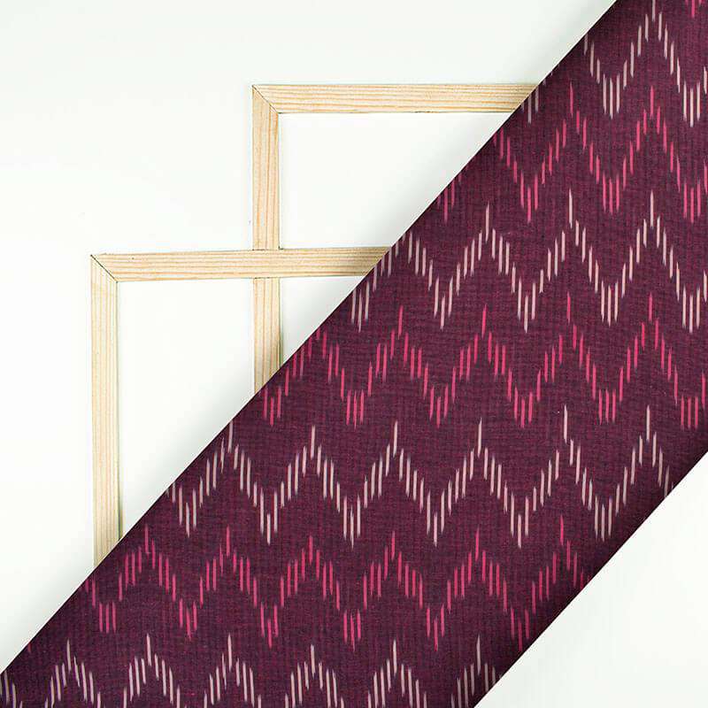 Grape Purple And Fuchsia Chevron Pattern Pre-Washed Ikat Cotton Fabric - Fabcurate