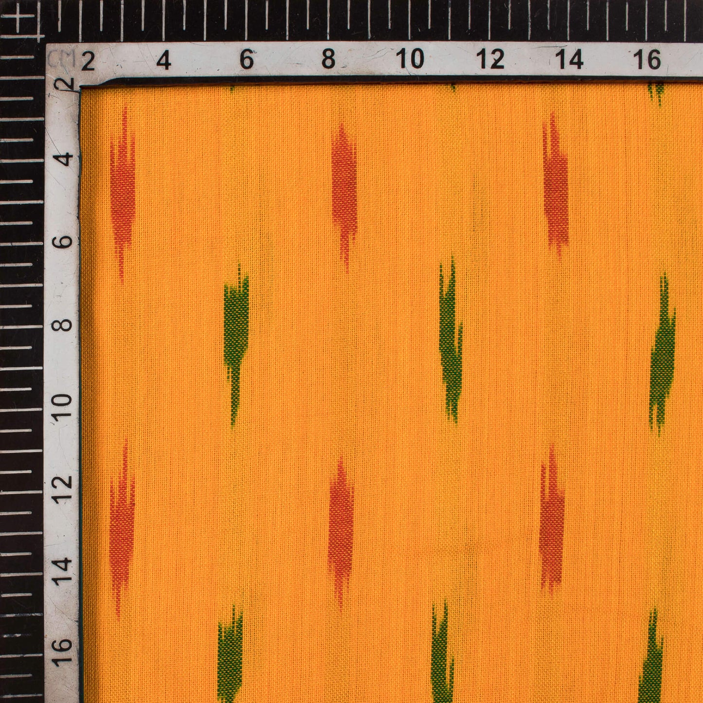 Ochre Yellow And Green Stripes Pattern Pre-Washed Ikat Cotton Fabric - Fabcurate