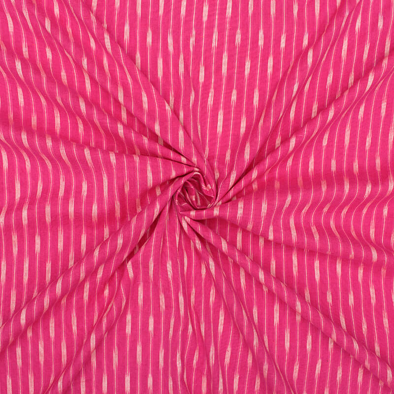 Fuchsia And Off White Stripes Pattern Pre-Washed Ikat Cotton Fabric - Fabcurate