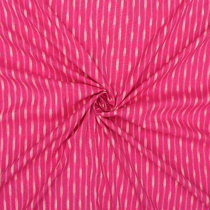 Fuchsia And Off White Stripes Pattern Pre-Washed Ikat Cotton Fabric - Fabcurate
