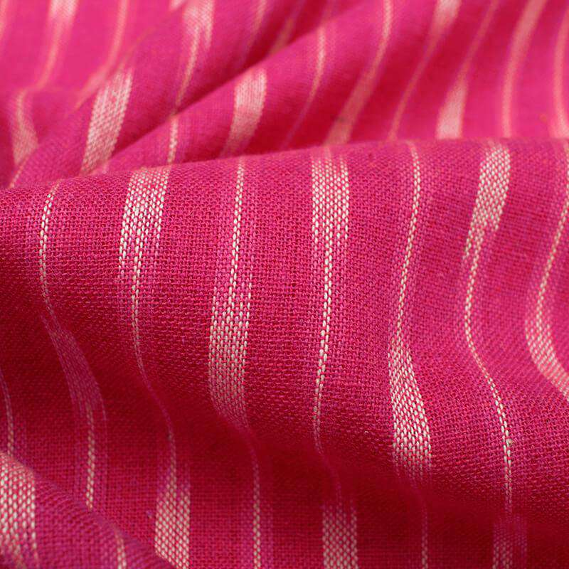 Fuchsia And Off White Stripes Pattern Pre-Washed Ikat Cotton Fabric - Fabcurate