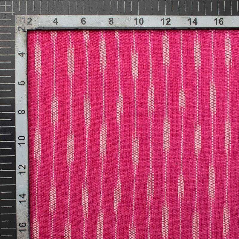 Fuchsia And Off White Stripes Pattern Pre-Washed Ikat Cotton Fabric - Fabcurate