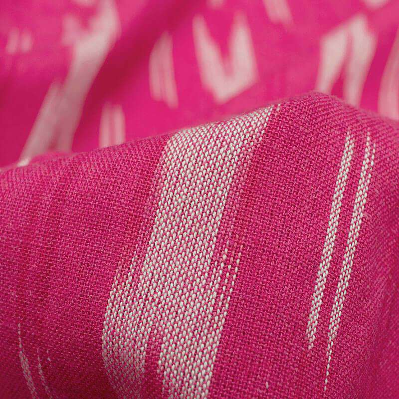 Fuchsia And Sky Blue Stripes Pattern Pre-Washed Ikat Cotton Fabric - Fabcurate