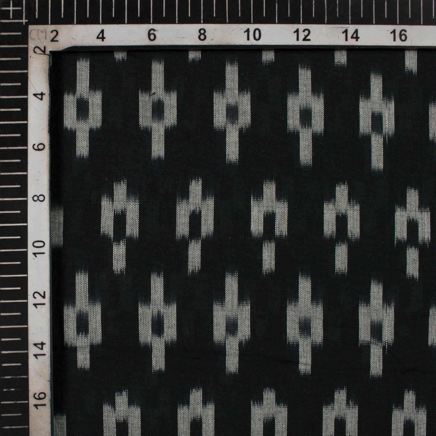 Black And Snow White Geometric Pattern Pre-Washed Mercerised Ikat Cotton Fabric - Fabcurate