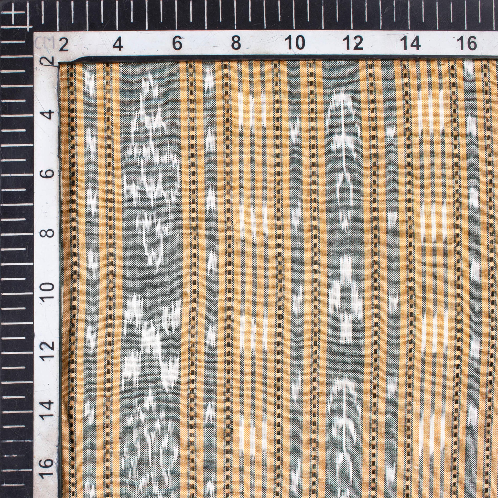 Sand Beige Stripes Pattern Loom Textured Pre-Washed Mercerised Sambhalpuri Ikat Cotton Fabric - Fabcurate