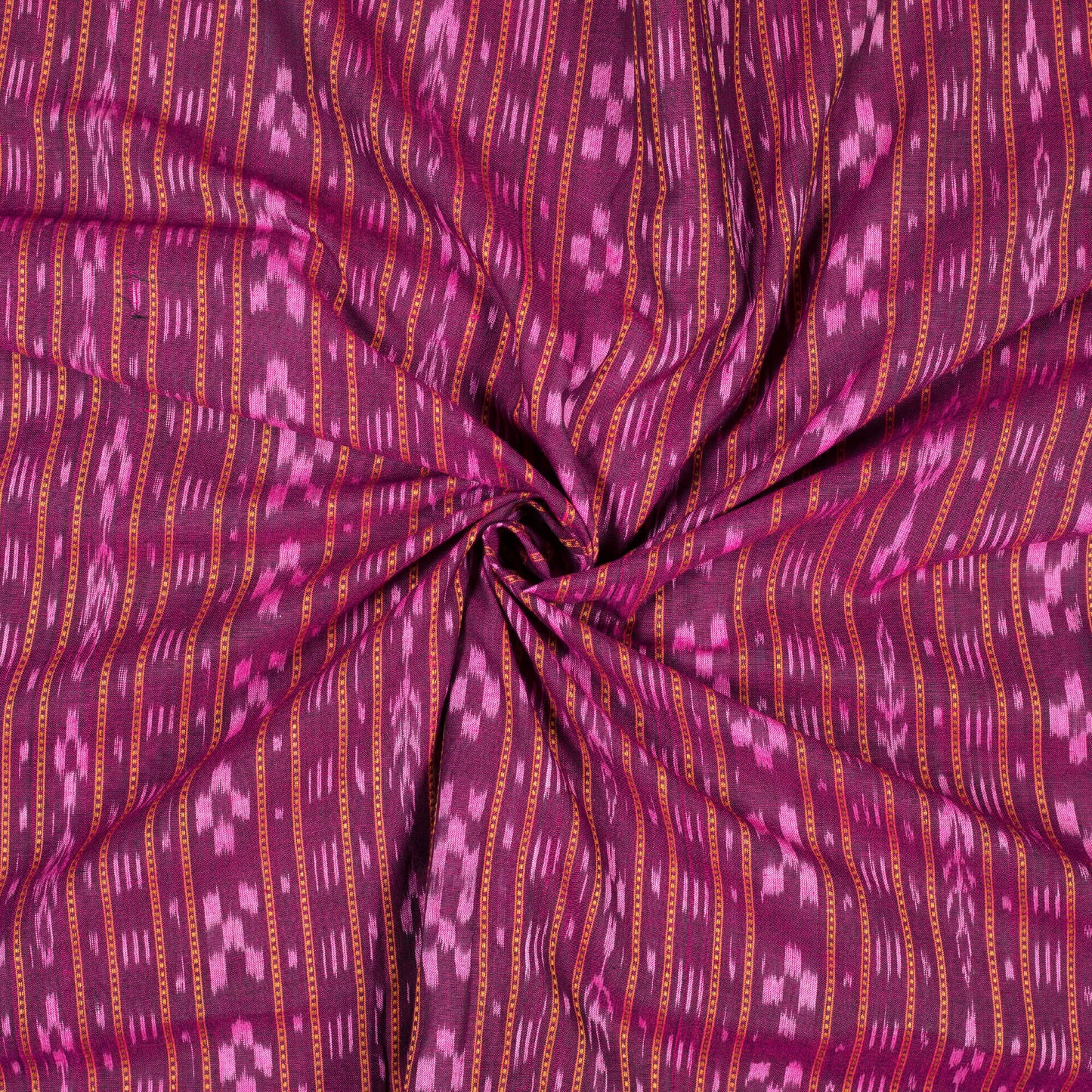 Mulberry Purple Stripes Pattern Loom Textured Pre-Washed Mercerised Sambhalpuri Ikat Cotton Fabric - Fabcurate