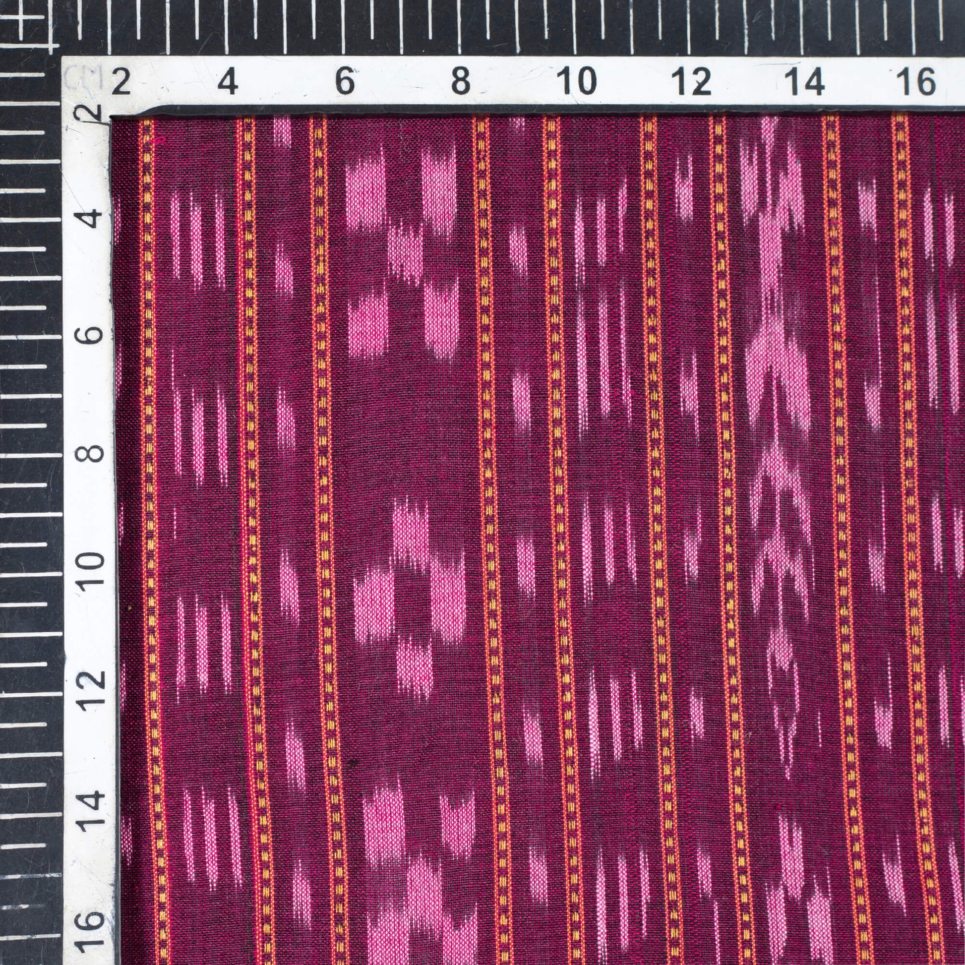 Mulberry Purple Stripes Pattern Loom Textured Pre-Washed Mercerised Sambhalpuri Ikat Cotton Fabric - Fabcurate