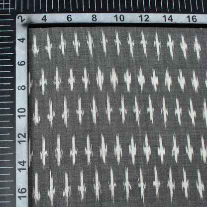 Grey And White Geometric Pattern Pre-Washed Mercerised Ikat Cotton Fabric
