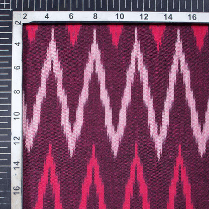 Dark Wine Purple And Punch Pink Chevron Pattern Pre-Washed Ikat Cotton Fabric - Fabcurate