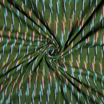 Dark Forest Green And Sky Blue Stripes Pattern Pre-Washed Ikat Cotton Fabric