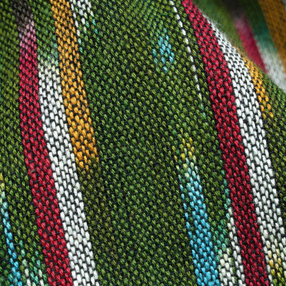 Dark Forest Green And Sky Blue Stripes Pattern Pre-Washed Ikat Cotton Fabric