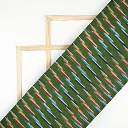 Dark Forest Green And Sky Blue Stripes Pattern Pre-Washed Ikat Cotton Fabric