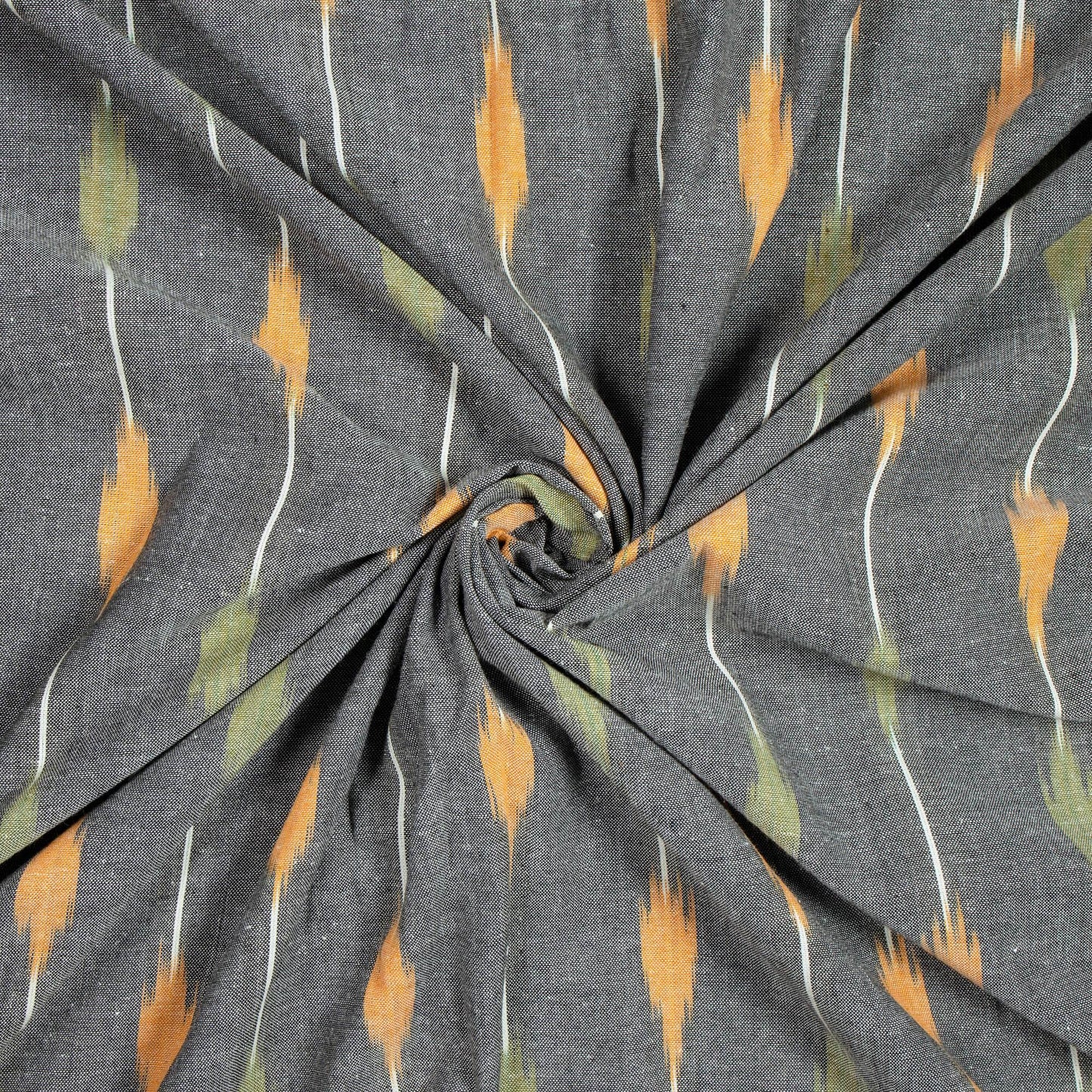 Steel Gray And Orange Stripes Pattern Pre-Washed Ikat Cotton Fabric - Fabcurate