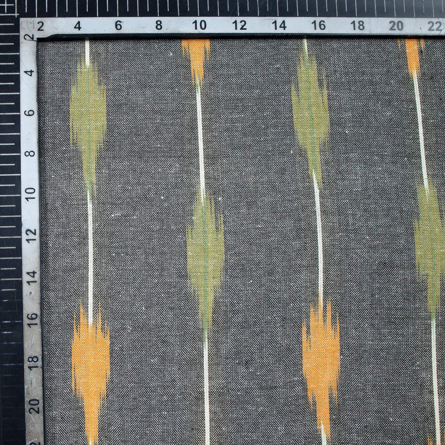 Steel Gray And Orange Stripes Pattern Pre-Washed Ikat Cotton Fabric - Fabcurate