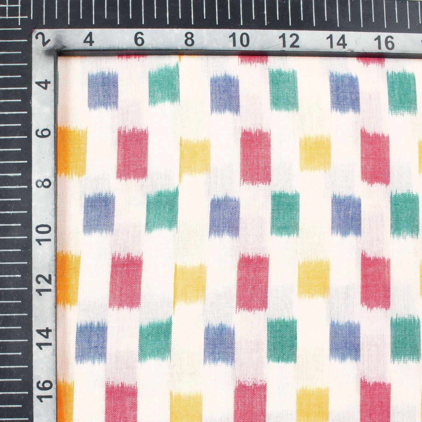 (Cut Piece 2 Mtr) White And Yellow Checks Pattern Pre-Washed Mercerised Ikat Cotton Fabric