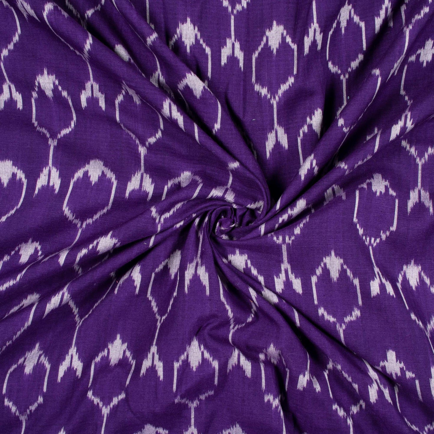 (Cut Piece 1.2 Mtr) Indigo Blue And Snow White Abstract Pattern Pre-Washed Mercerised Ikat Cotton Fabric