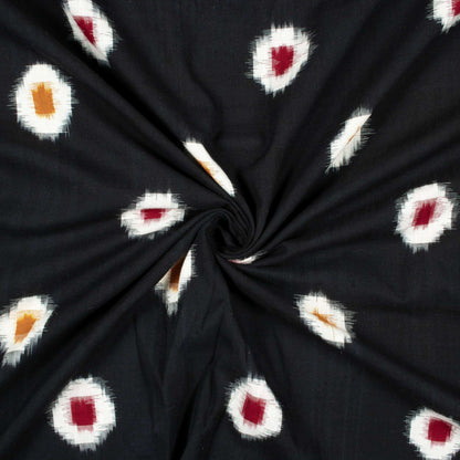 Black And Dijon Yellow Abstract Pattern Pre-Washed Double Ikat Cotton Fabric