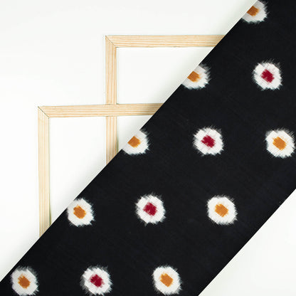 Black And Dijon Yellow Abstract Pattern Pre-Washed Double Ikat Cotton Fabric