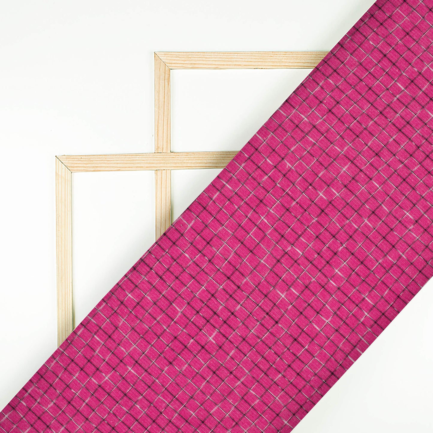 Deep Pink Checks Pattern Pre-Washed Ikat Cotton Fabric