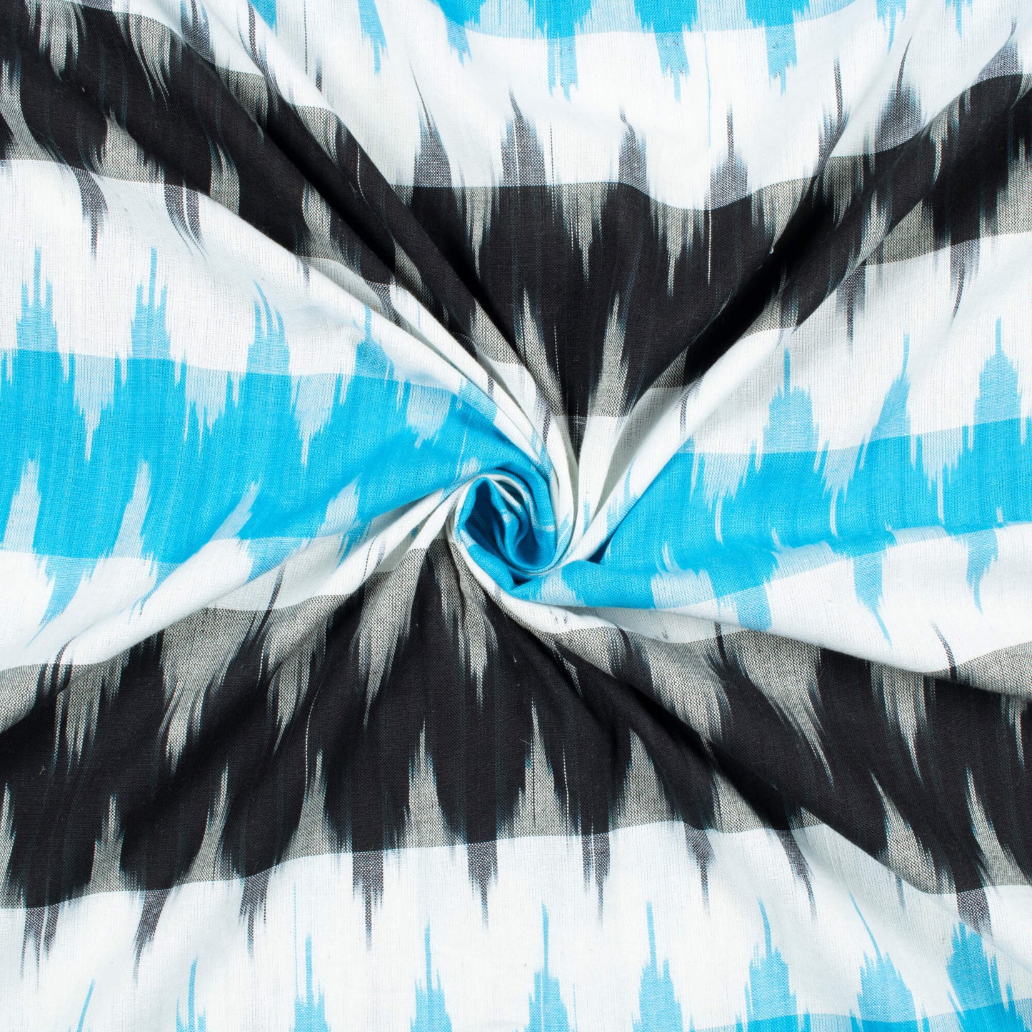 White And Sky Blue Chevron Pattern Woven Pre-Washed Cotton 3D Ikat Fabric