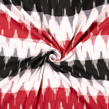 Blood Red And Black Chevron Pattern Woven Pre-Washed Cotton 3D Ikat Fabric
