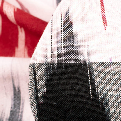 Blood Red And Black Chevron Pattern Woven Pre-Washed Cotton 3D Ikat Fabric