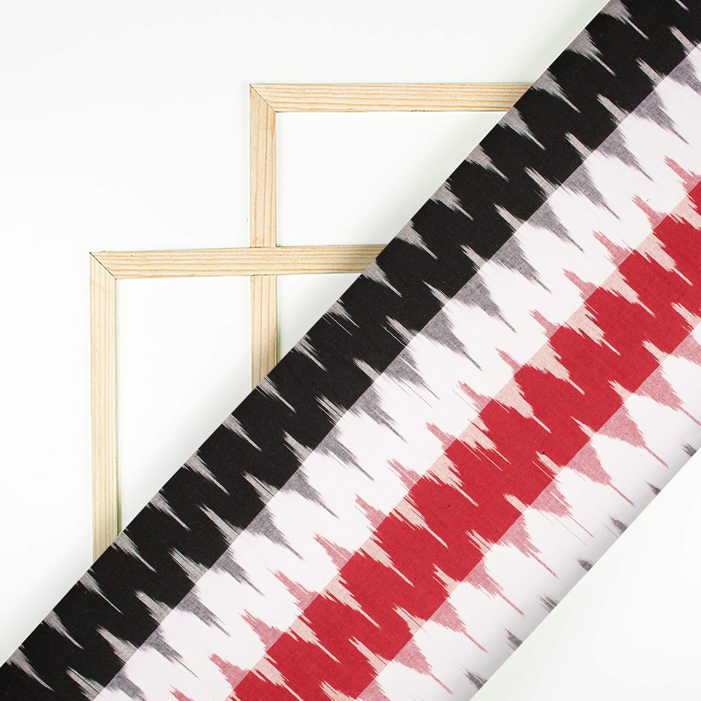 Blood Red And Black Chevron Pattern Woven Pre-Washed Cotton 3D Ikat Fabric