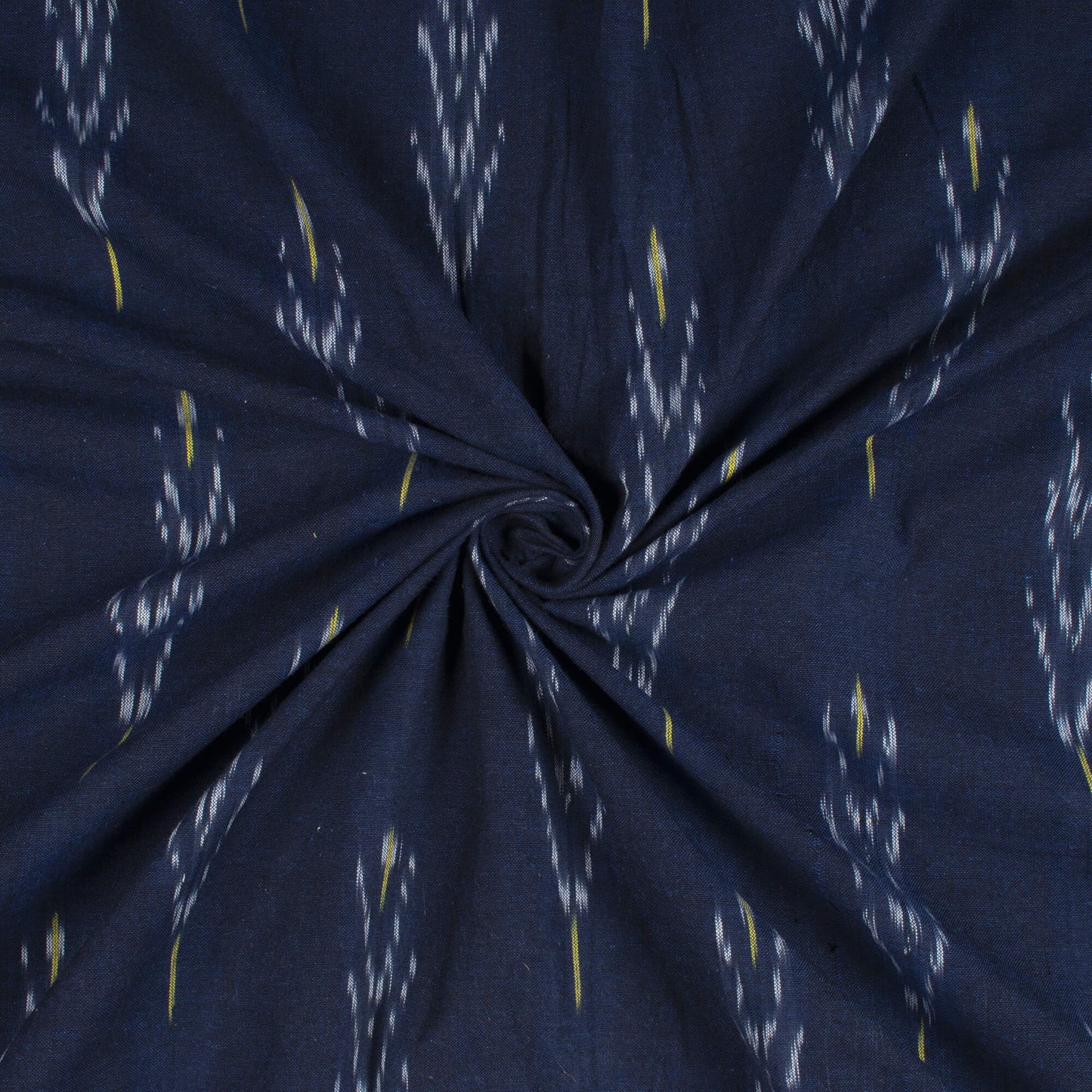 Denim Blue And Lemon Yellow Abstract Pattern Pre-Washed Cotton Ikat Fabric