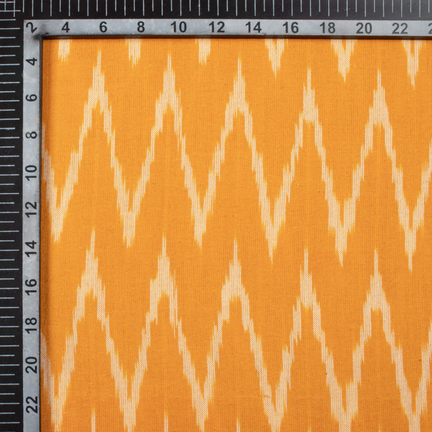 Amber Yellow And Off White Abstract Pattern Pre-Washed Cotton Ikat Fabric